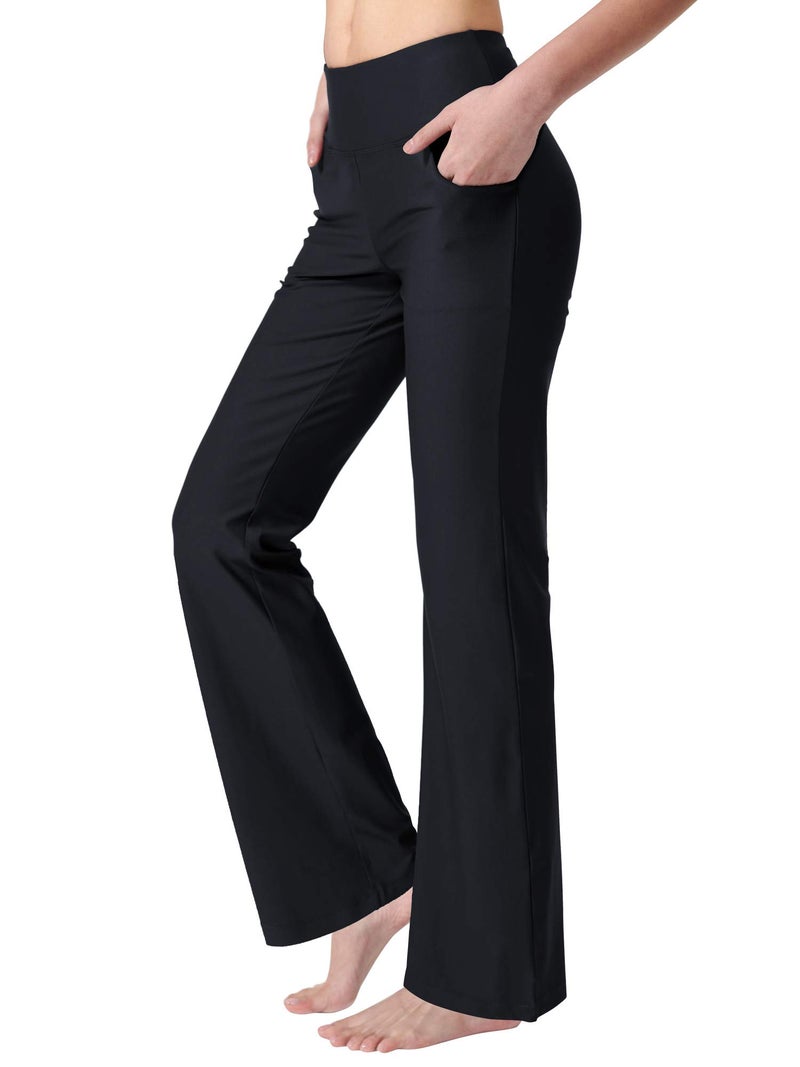 Zeronic Bootcut Yoga Pants for Women with Pockets High Waisted Workout Running Pants Tummy Control Long Bootleg Work Pants(Black,Medium) - Image 2